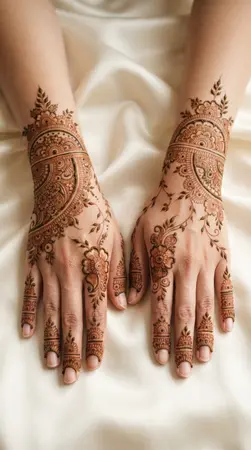 Arabic mehndi designs for full hands with crescent bracelet motifs Arabic mehndi designs for full hands with crescent bracelet motifs