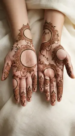 Arabic mehndi designs for full hands with open crescent floral windows Arabic mehndi designs for full hands with open crescent floral windows