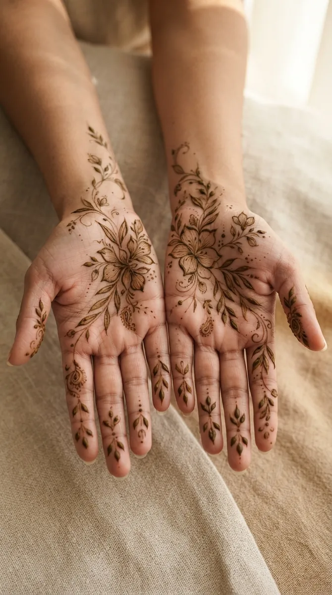 Arabic mehndi designs for full hands inspired by desert flowers and botanical forms Arabic mehndi designs for full hands inspired by desert flowers and botanical forms
