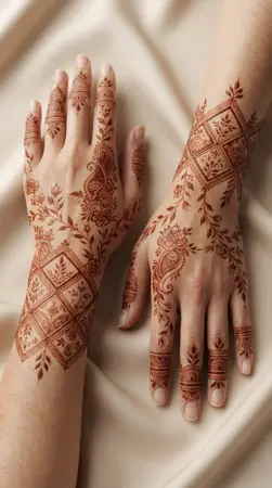 Arabic mehndi designs for full hands with diamond bracelet inspired borders Arabic mehndi designs for full hands with diamond bracelet inspired borders