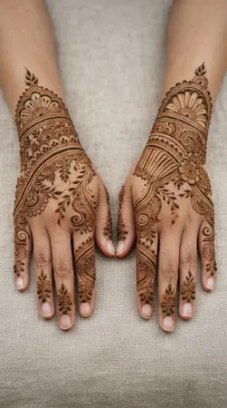 Arabic mehndi designs for full hands with feather paisley fusion motifs Arabic mehndi designs for full hands with feather paisley fusion motifs