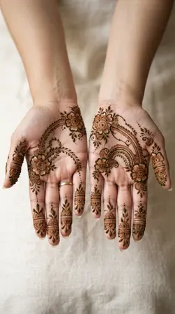 Arabic mehndi designs for full hands with delicate floral bridge structures Arabic mehndi designs for full hands with delicate floral bridge structures