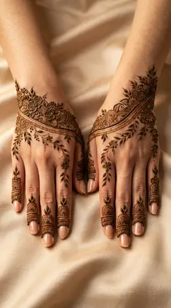 Arabic mehndi designs for full hands with elegant floral diadem motifs Arabic mehndi designs for full hands with elegant floral diadem motifs