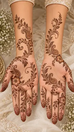 Arabic mehndi designs for full hands with graceful hooked floral motifs Arabic mehndi designs for full hands with graceful hooked floral motifs
