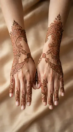 Arabic mehndi designs for full hands with floral hourglass frame patterns Arabic mehndi designs for full hands with floral hourglass frame patterns