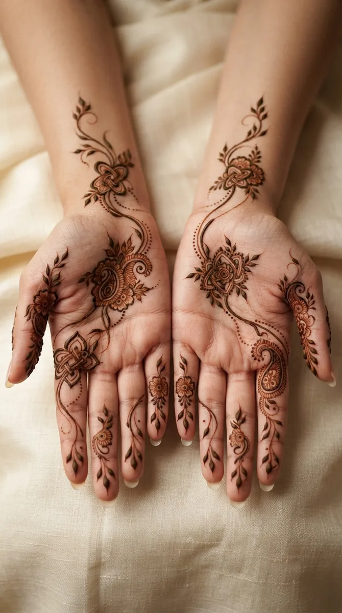 Arabic mehndi designs for full hands with elegant floral knot compositions Arabic mehndi designs for full hands with elegant floral knot compositions