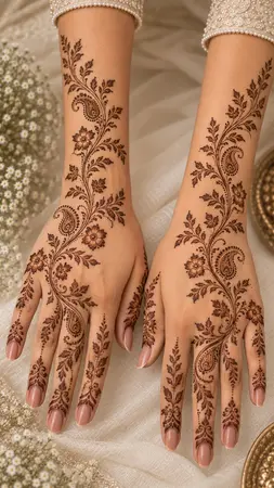 Arabic mehndi designs for full hands with floral ladder patterns Arabic mehndi designs for full hands with floral ladder patterns