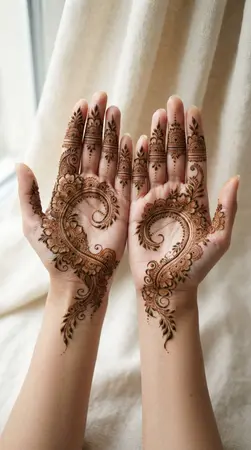 Arabic mehndi designs for full hands with floral spiral frames Arabic mehndi designs for full hands with floral spiral frames