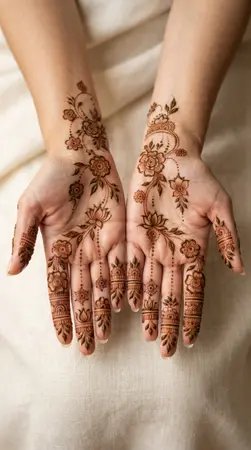 Arabic mehndi designs for full hands with connected flower chain patterns Arabic mehndi designs for full hands with connected flower chain patterns