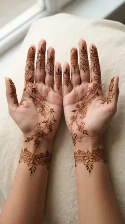 Arabic mehndi designs for full hands with jasmine flowers and flowing vines Arabic mehndi designs for full hands with jasmine flowers and flowing vines