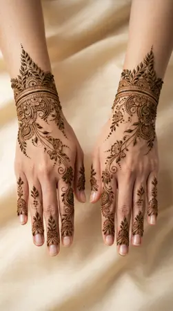 Arabic mehndi designs for full hands with leafy bracelet inspired patterns Arabic mehndi designs for full hands with leafy bracelet inspired patterns