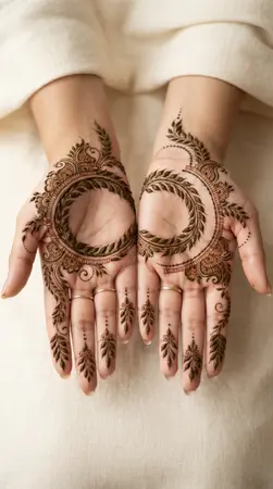 Arabic mehndi designs for full hands with curved leaf eclipse motifs Arabic mehndi designs for full hands with curved leaf eclipse motifs