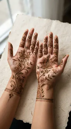 Arabic mehndi designs for full hands with elegant lotus inspired motifs Arabic mehndi designs for full hands with elegant lotus inspired motifs