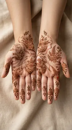 Arabic mehndi designs for full hands with botanical garden palm patterns Arabic mehndi designs for full hands with botanical garden palm patterns