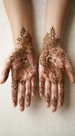 Arabic mehndi designs for full hands with peacock inspired floral patterns Arabic mehndi designs for full hands with peacock inspired floral patterns