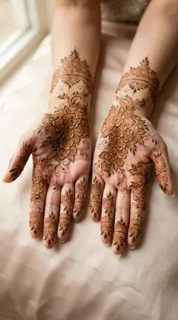 Arabic mehndi designs for full hands with delicate rosette clusters Arabic mehndi designs for full hands with delicate rosette clusters