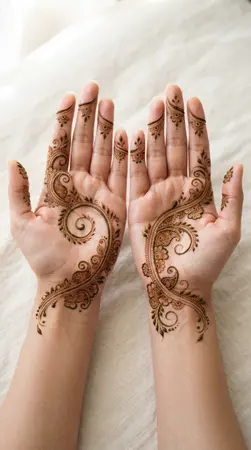 Arabic mehndi designs for full hands with spiral vines and floral details Arabic mehndi designs for full hands with spiral vines and floral details