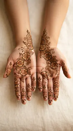 Arabic mehndi designs for full hands with staggered floral arrangements Arabic mehndi designs for full hands with staggered floral arrangements