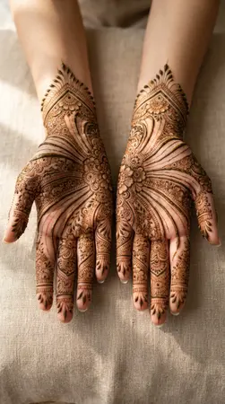 Arabic mehndi designs for full hands with elegant sunburst patterns Arabic mehndi designs for full hands with elegant sunburst patterns