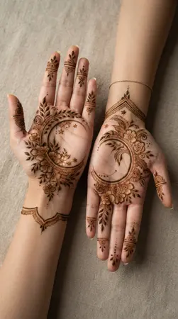 Arabic mehndi designs for full hands with crescent inspired ornamental patterns Arabic mehndi designs for full hands with crescent inspired ornamental patterns