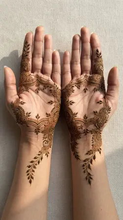 Arabic mehndi designs for full hands with flowing floral frame compositions Arabic mehndi designs for full hands with flowing floral frame compositions