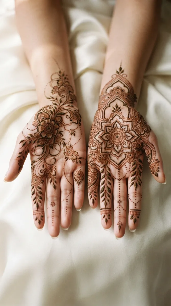 Masterpiece Arabic mehndi designs for full hands with intricate floral and ornamental detailing Masterpiece Arabic mehndi designs for full hands with intricate floral and ornamental detailing