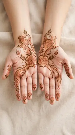 Modern Arabic mehndi designs for full hands with minimal floral detailing Modern Arabic mehndi designs for full hands with minimal floral detailing