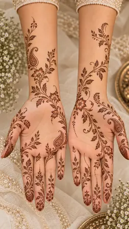 Arabic mehndi designs for full hands with soft minimalist floral patterns Arabic mehndi designs for full hands with soft minimalist floral patterns