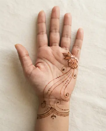 Khafif mehndi design with delicate fine-line motifs and generous negative space
