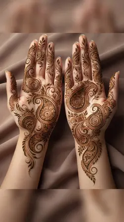 Arabic mehndi designs for full hands with spiral paisley and curved vine patterns Arabic mehndi designs for full hands with spiral paisley and curved vine patterns