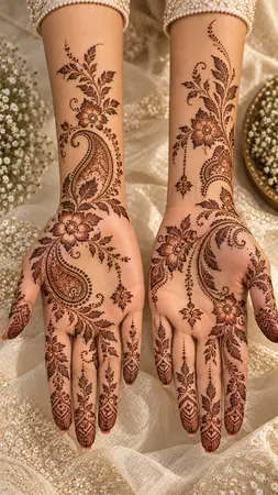 Unique Arabic mehndi designs for full hands with signature artist detailing Unique Arabic mehndi designs for full hands with signature artist detailing