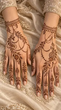 Arabic mehndi designs for full hands with delicate beaded ornamental patterns Arabic mehndi designs for full hands with delicate beaded ornamental patterns