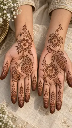 Arabic mehndi designs for full hands featuring multiple palm medallions Arabic mehndi designs for full hands featuring multiple palm medallions