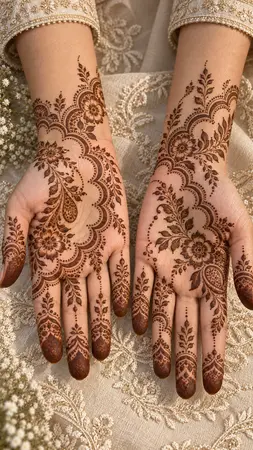 Arabic mehndi designs for full hands with scalloped floral borders Arabic mehndi designs for full hands with scalloped floral borders