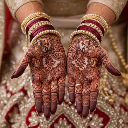 Dulhan mehndi design 2026 full hand with traditional kalash, elephant, and lotus motifs. Dulhan mehndi design 2026 full hand with traditional kalash, elephant, and lotus motifs.