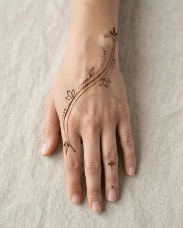 Contemporary mehndi design with thin henna lines and delicate abstract detailing Contemporary mehndi design with thin henna lines and delicate abstract detailing