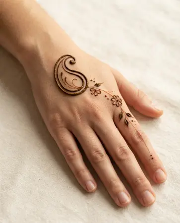 simple Arabic back hand mehndi design with paisley vine simple Arabic back hand mehndi design with paisley vine