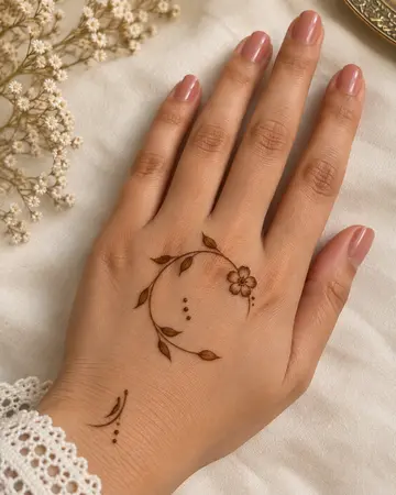 simple back hand mehndi design with an open botanical circle simple back hand mehndi design with an open botanical circle
