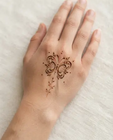 simple back hand mehndi design with delicate butterfly inspired motif simple back hand mehndi design with delicate butterfly inspired motif
