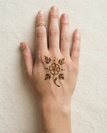 simple back hand mehndi design with a centered flower motif simple back hand mehndi design with a centered flower motif