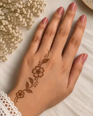 simple back hand mehndi design with a delicate chain vine pattern simple back hand mehndi design with a delicate chain vine pattern