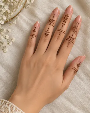 simple mehndi design with delicate finger patterns and tiny floral details simple mehndi design with delicate finger patterns and tiny floral details
