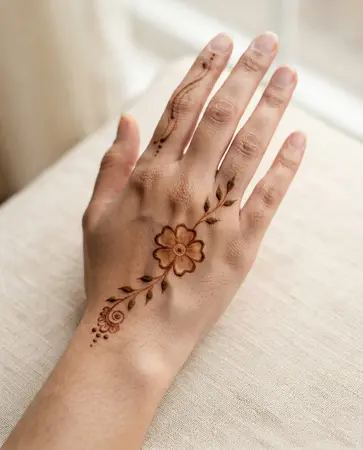 simple back hand mehndi design with a delicate central flower simple back hand mehndi design with a delicate central flower