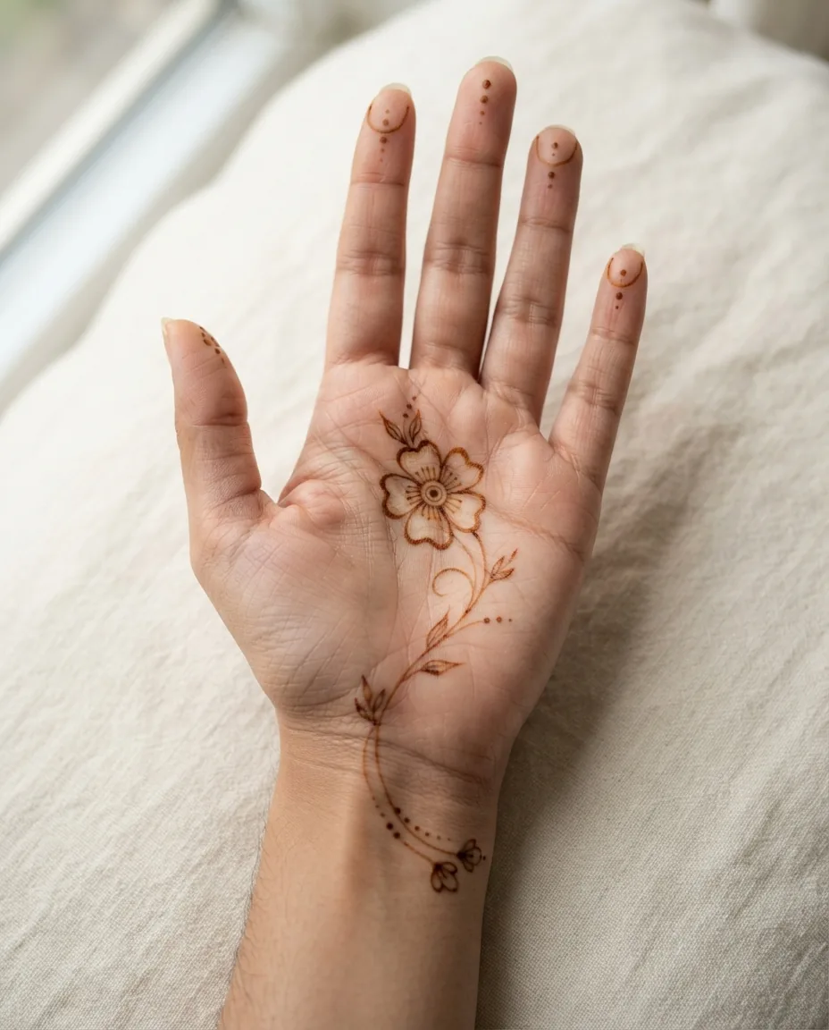 simple mehndi design with delicate floral patterns on hand simple mehndi design with delicate floral patterns on hand