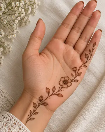 simple mehndi design with a flowing floral trail across the palm simple mehndi design with a flowing floral trail across the palm