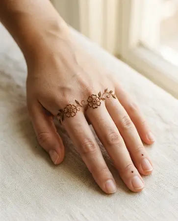 simple back hand mehndi design with a thin floral band simple back hand mehndi design with a thin floral band