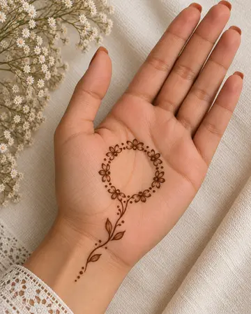 simple mehndi design with a small floral ring motif on the palm simple mehndi design with a small floral ring motif on the palm