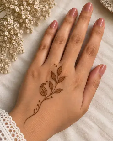 simple back hand mehndi design with flower trail ending at the wrist simple back hand mehndi design with flower trail ending at the wrist