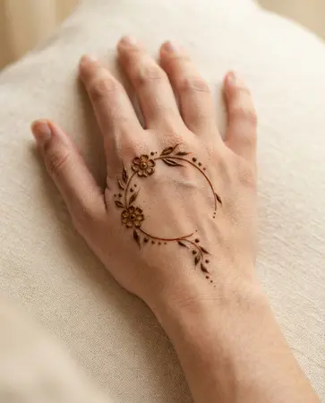 simple back hand mehndi design with a delicate half moon curve simple back hand mehndi design with a delicate half moon curve