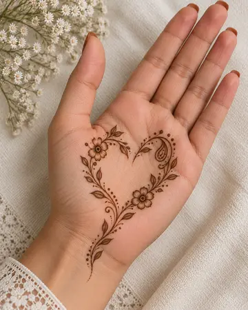 simple mehndi design with delicate heart and floral vine details simple mehndi design with delicate heart and floral vine details